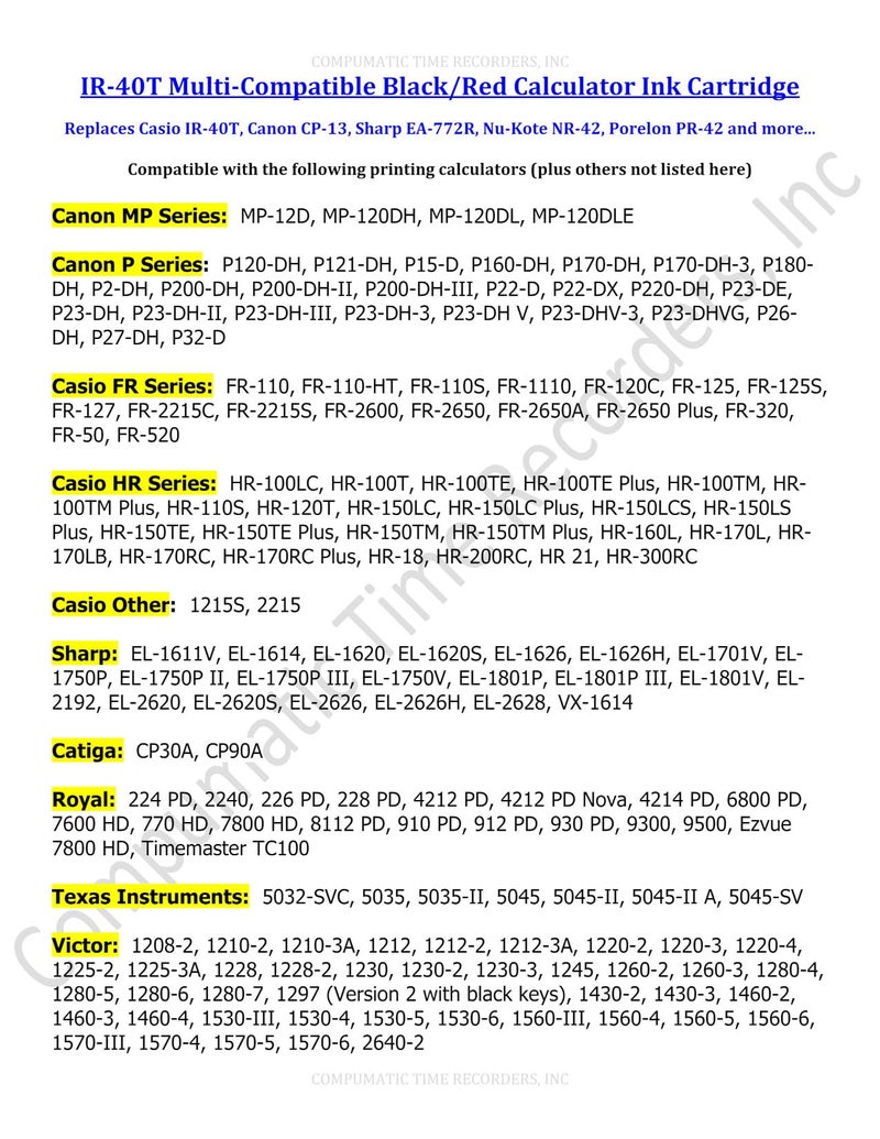 COMPUMATIC (3 Pack) Calculator Ink Roller Fits Sharp EL-1801V EL-1750V EL-1611V Casio HR-170RC HR-200RC HR-300RC Canon P23-DHV-3 and More Black/Red IR-40T CP-13 EA-772R Compatible/Replacement by COMPUMATIC - Image 2